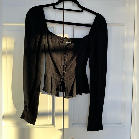 Reformation Black Buttoned Long Sleeve Peplum Blouse - Picture 6 of 12